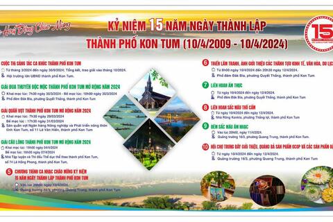 Các hoạt động kỷ niệm 15 năm Ngày thành lập  thành phố Kon Tum (10/4/2009-10/4/2024)